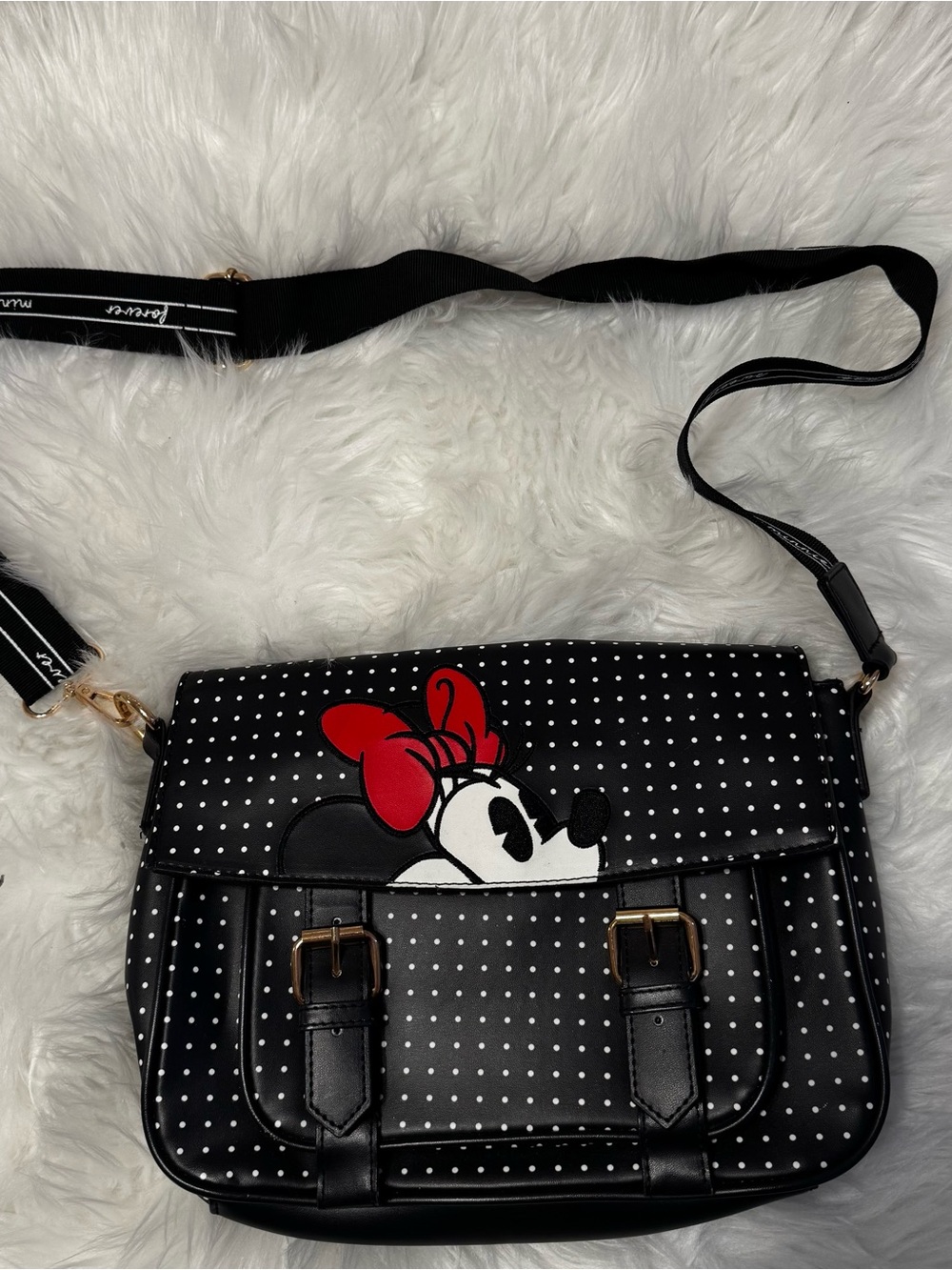 Disney Black Polka Dot Minnie Satchel with Red Bow
